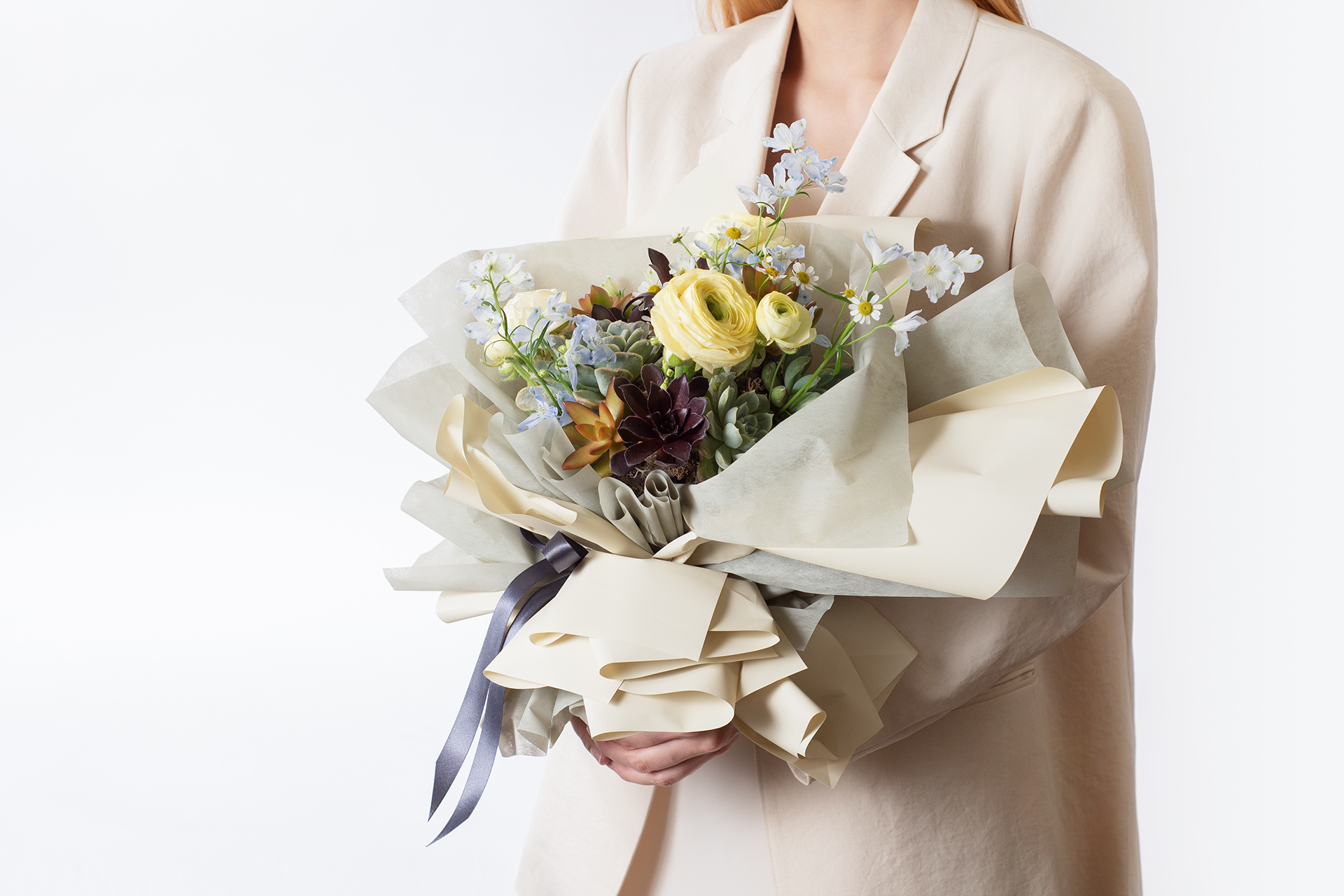 網路訂花禮盆栽，這 5 點都做到更圓滿 有肉SUCCULAND 多肉花束＿灰色系的愛慕花束1